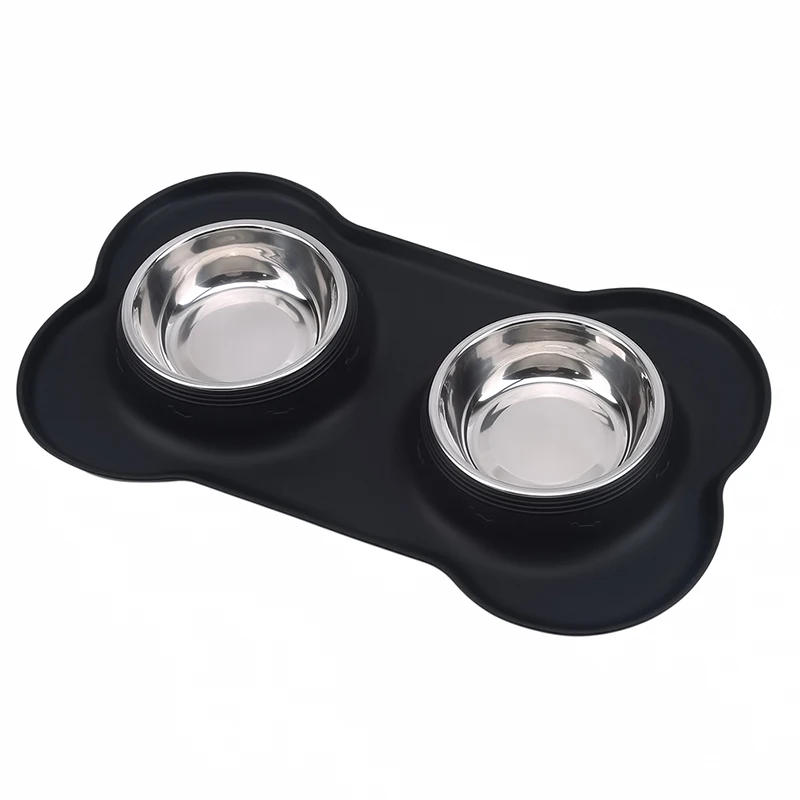 Title 8, Antislip Double Dog Bowl With Silicone Mat Dura...