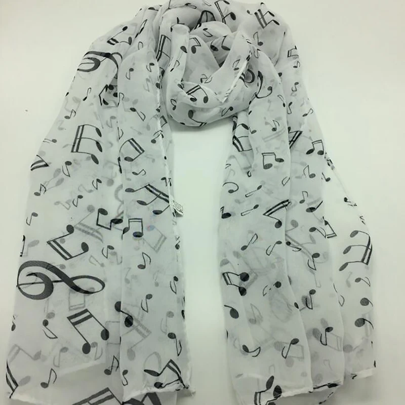 Ladies Summer Scarves Lady Musical Note Print Chiffon Neck Scarf Shawl Soft Scarves High Quality Fabulous Elastic - Image 2
