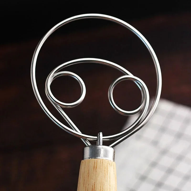 Description Picture 4 of itemDanish Dough Whisk Stainless Steel Hand Mixer Blender Egg Beater Poking Bar Pastry with Wooden Handle Baking Tools
