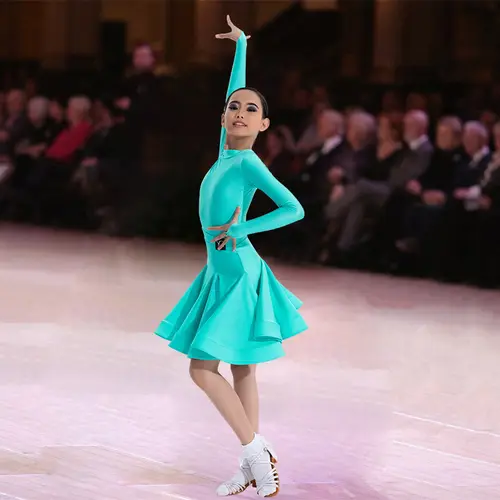Girls Latin Dance Competition Clothing Glossy Fabric Long Sleeves Dance Dress Kids Cha Rumba Dance Practice Training Wear - Image 18
