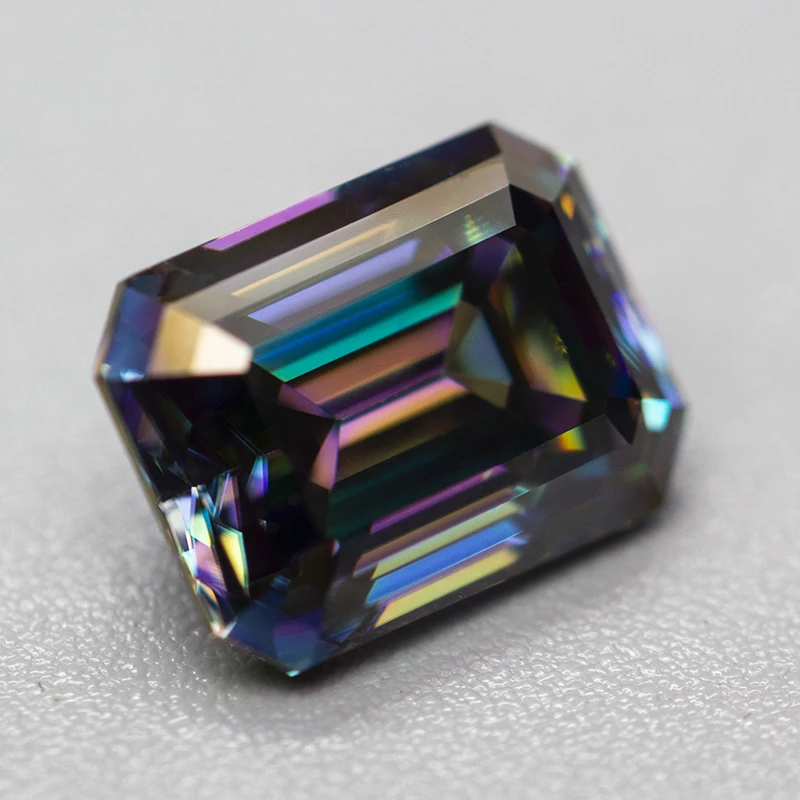 Rainbow Colored Moissanite Loose Diamond Emerald Cut 1.0ct-5.0ct VVS1 Positive Pass Tester with GRA Certificate