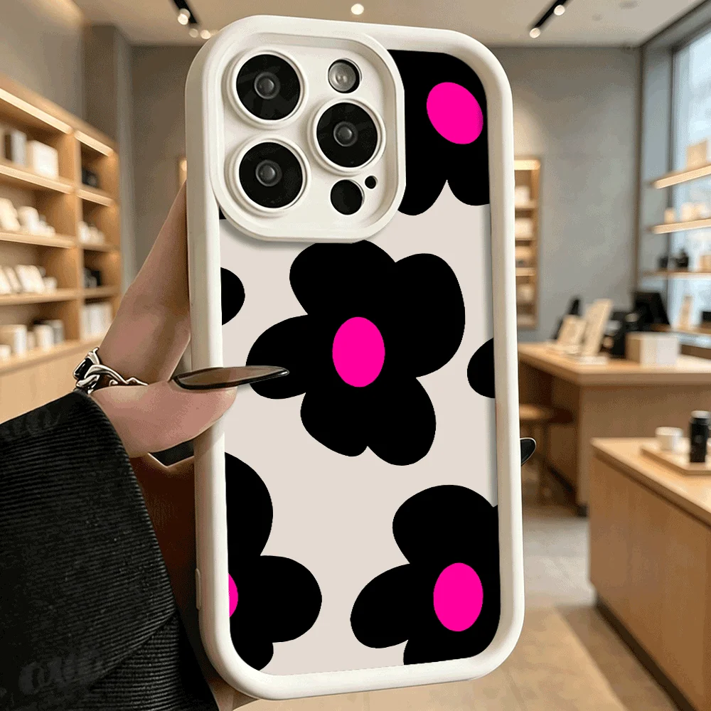 Floral Elegance Anti-Drop Protective Phone Case in Black and Pink