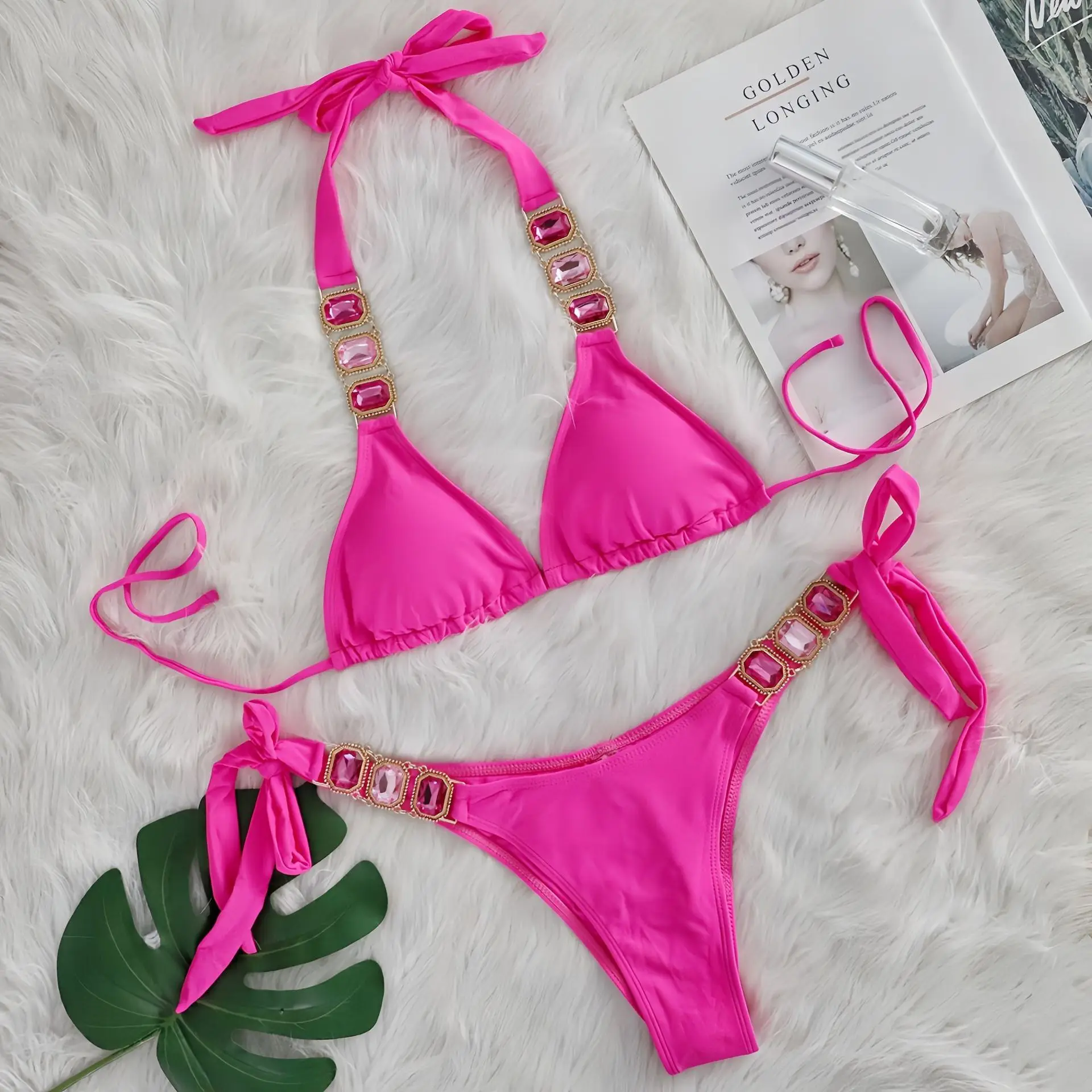 Rhinestone String Bikini - Womens Sexy 2 Piece Swimsuit for Beach Vacation