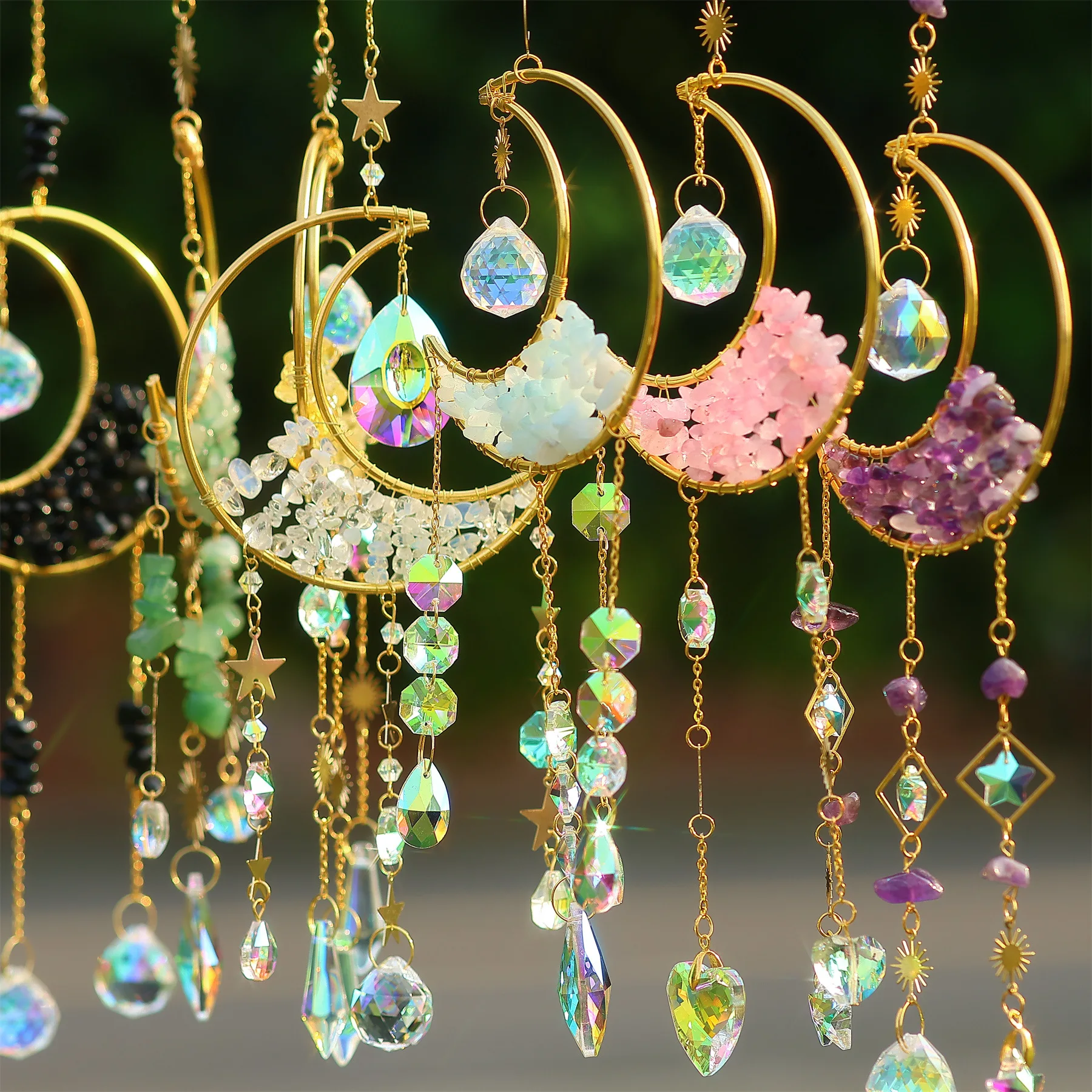 Dreamcatcher Suncatcher Crystal Sun Catcher Indoor Window Prism Ball Moon Rainbow Wind Chimes Car Hanging Garden Decoration Gift