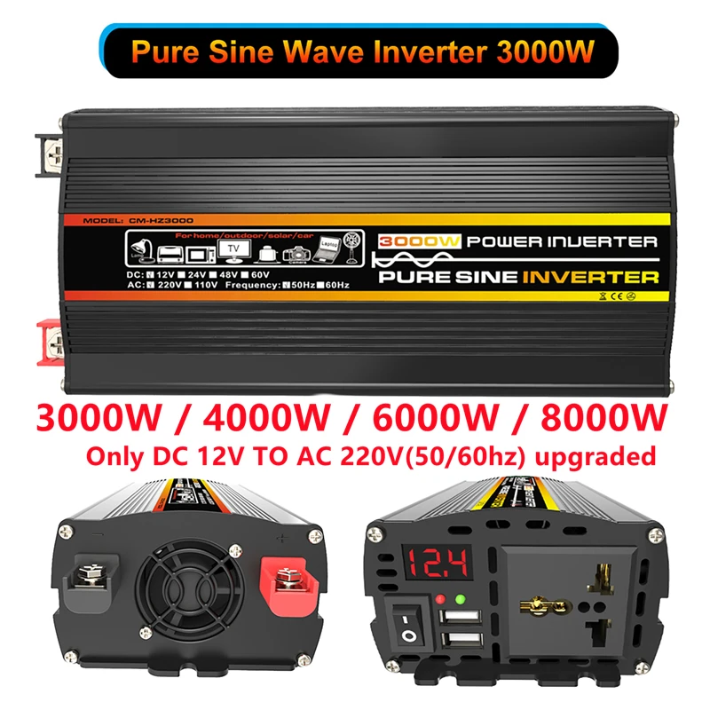 Description Picture 3 of item8000W/10000W Pure Sine Wave Power Inverter Voltage Transformer Intelligent Digital Display Car Home Outdoor DC12V-220V Converter
