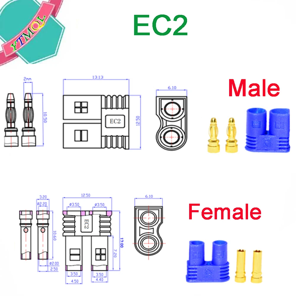 10-100PCS EC2 남성 여성 총알 커넥터 플러그 RC FPV Lipo 배터리 RC Quadcopter 용 업그레이드
