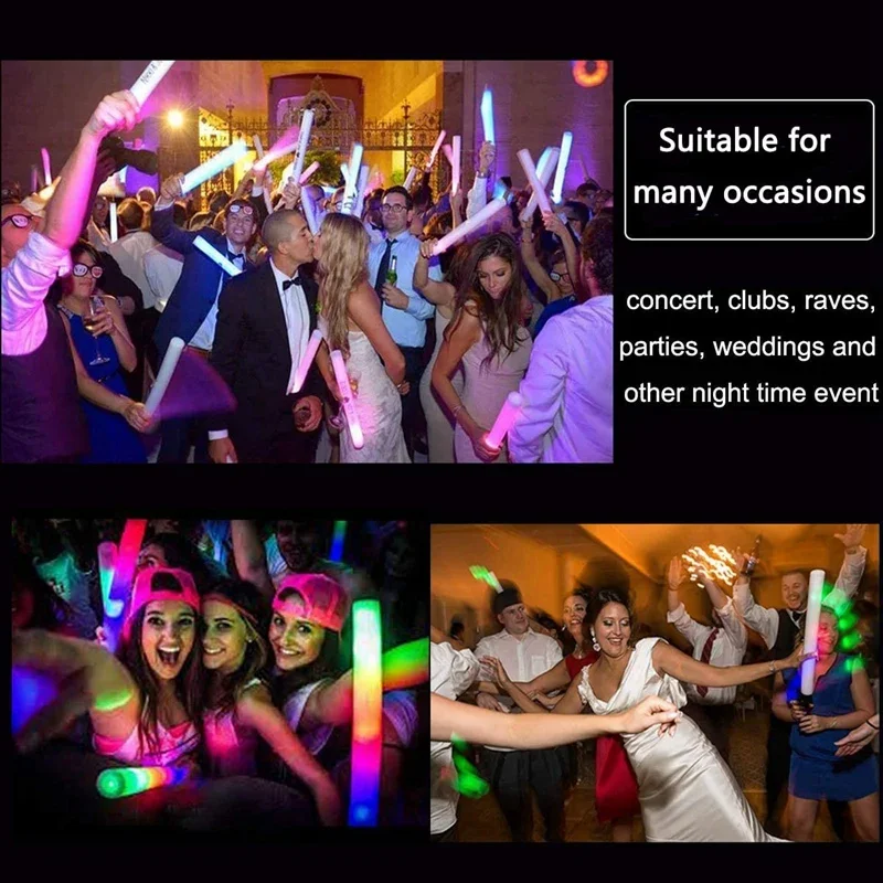 Description Picture 3 of item10/15/20/30Pcs LED Glow Sticks Bulk Colorful RGB Glow Foam Stick Cheer Tube Light in The Dark for Party Concert Wedding Supplies
