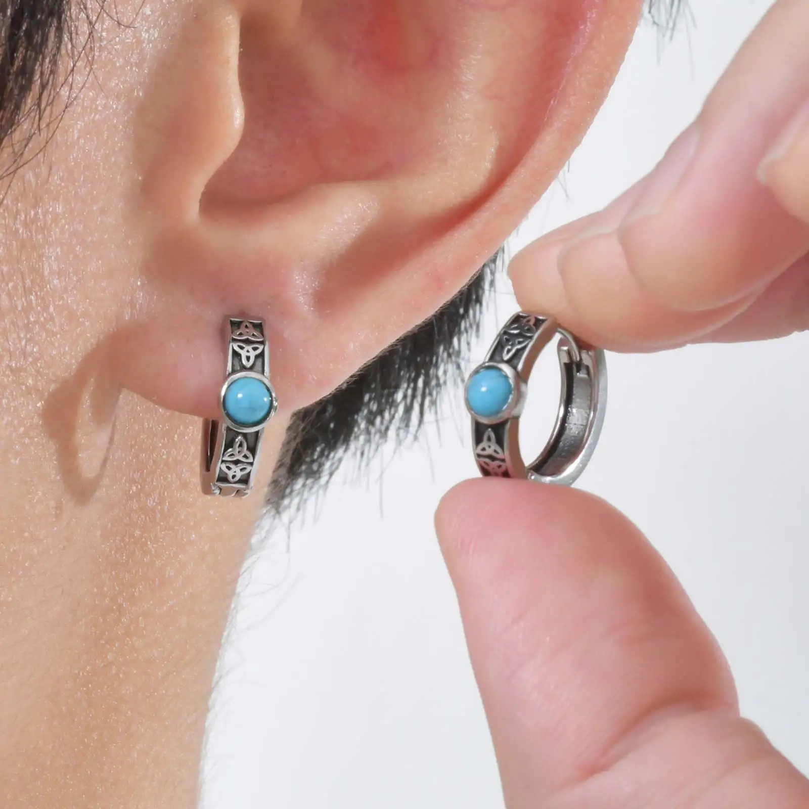 Vnox Celtic Hoops Turquoise Earrings for Men Boyfriend Gifts