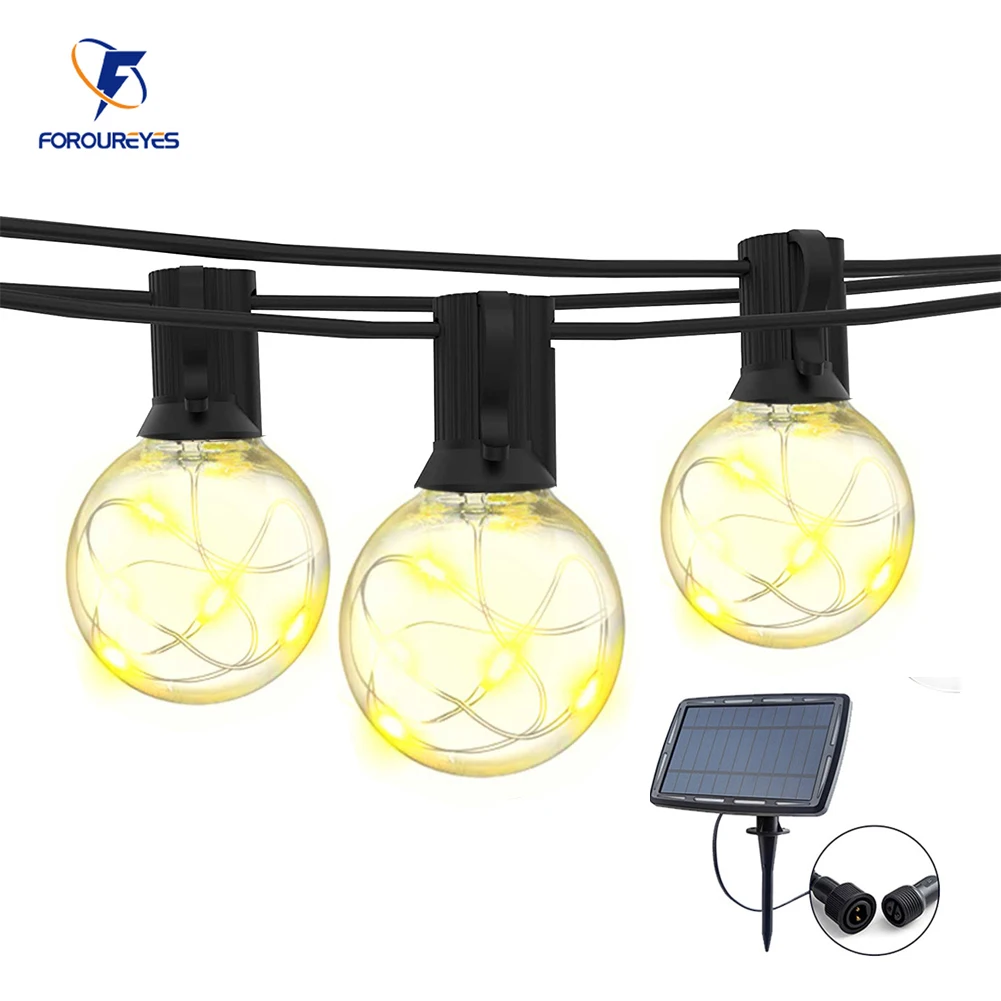 

100ft/50ft/25ft Solar String Lights Outdoor Copper Wire G40 Led Patio Bulbs For Party Home Fairy Garden Holiday Lighting