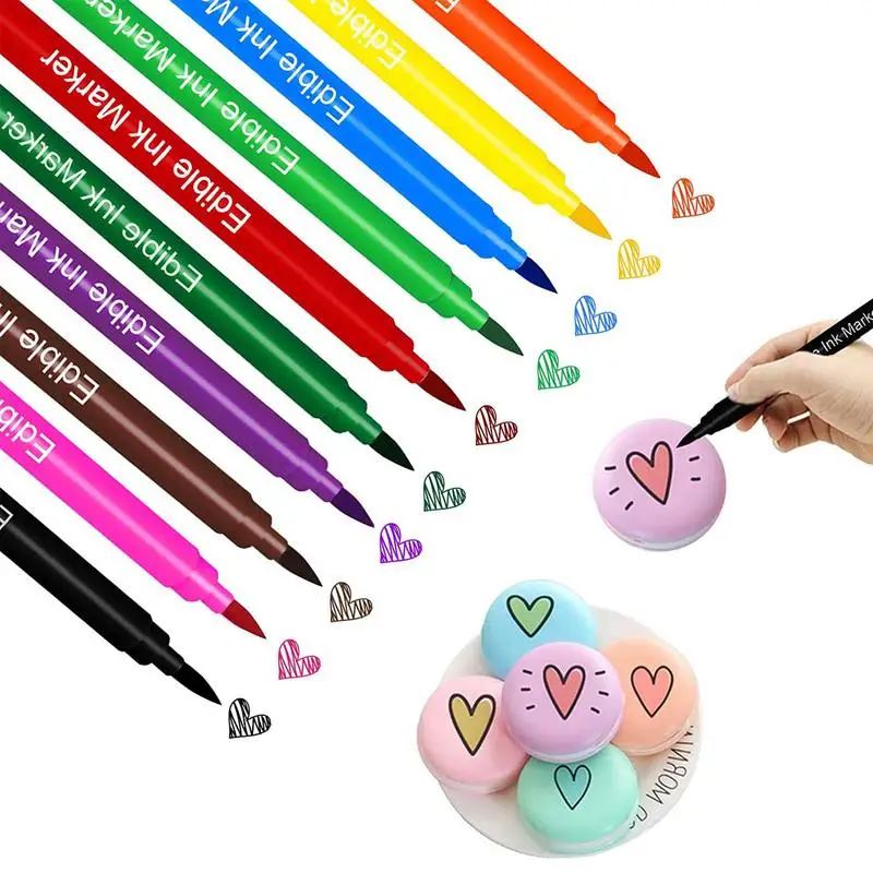 Edible Markers for Cookies Food Coloring Pens 10Pcs, Fine and Thick Tip  Food Gra 
