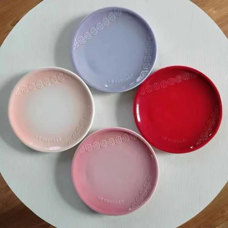 French Lace Plate, French Tableware, Ceramic Household Flat Plate, Dessert Plate, Breakfast Tableware 2