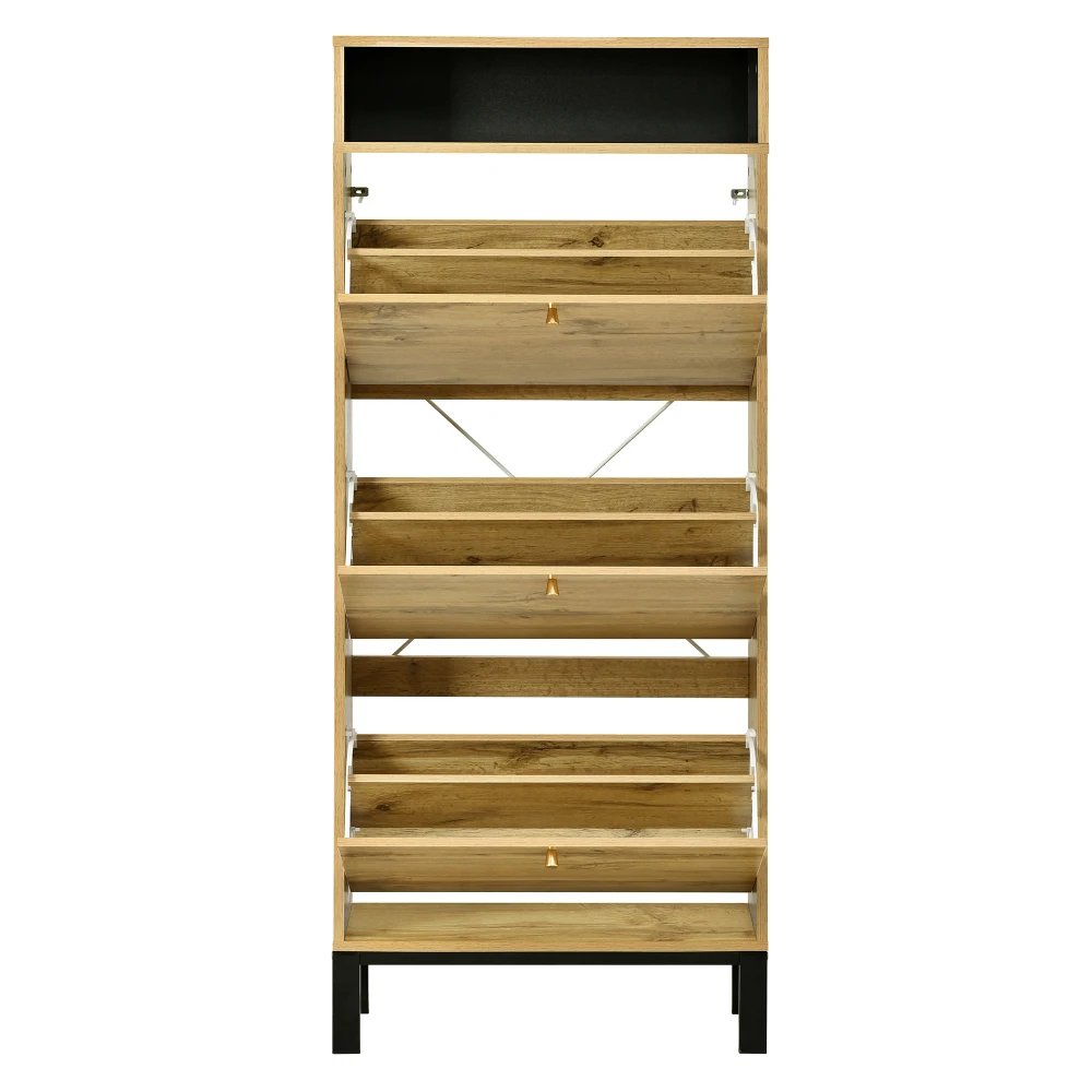 Wysoki, wąski regał na buty PINGGO z 3 klapkami i dodatkowymi przegródkami, wysokość 147 cm