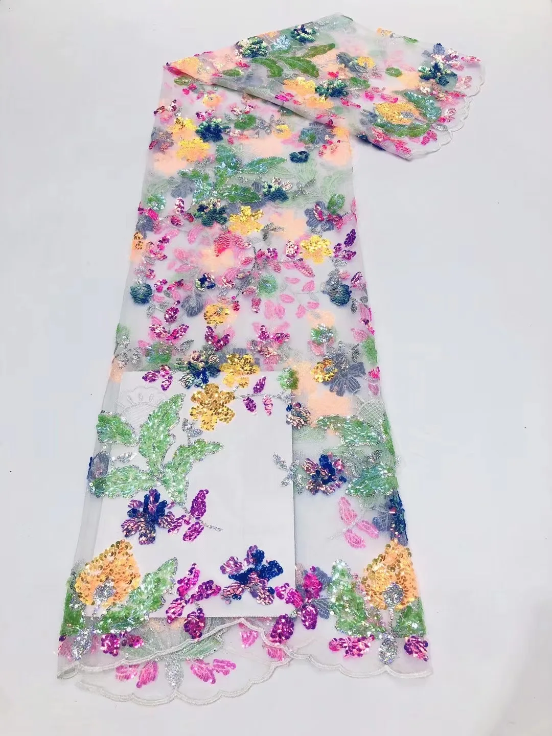 

New beautiful 3D sequined flower embroidered lace fabric white or black mesh delicate DIY Gorgeous Dress Upholstery Fabric X1115