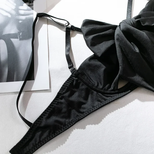 Cut Out Bow Lingerie Set with Garter and Gloves 16