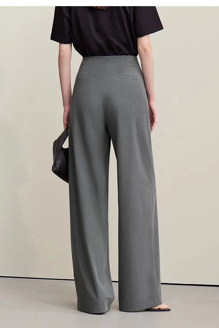 Amii Minimalism Women' S Pants 2026 Spring New Versatile Pleated Loose Wide-leg Pants Solid Color Casual Basic Trousers 12641076