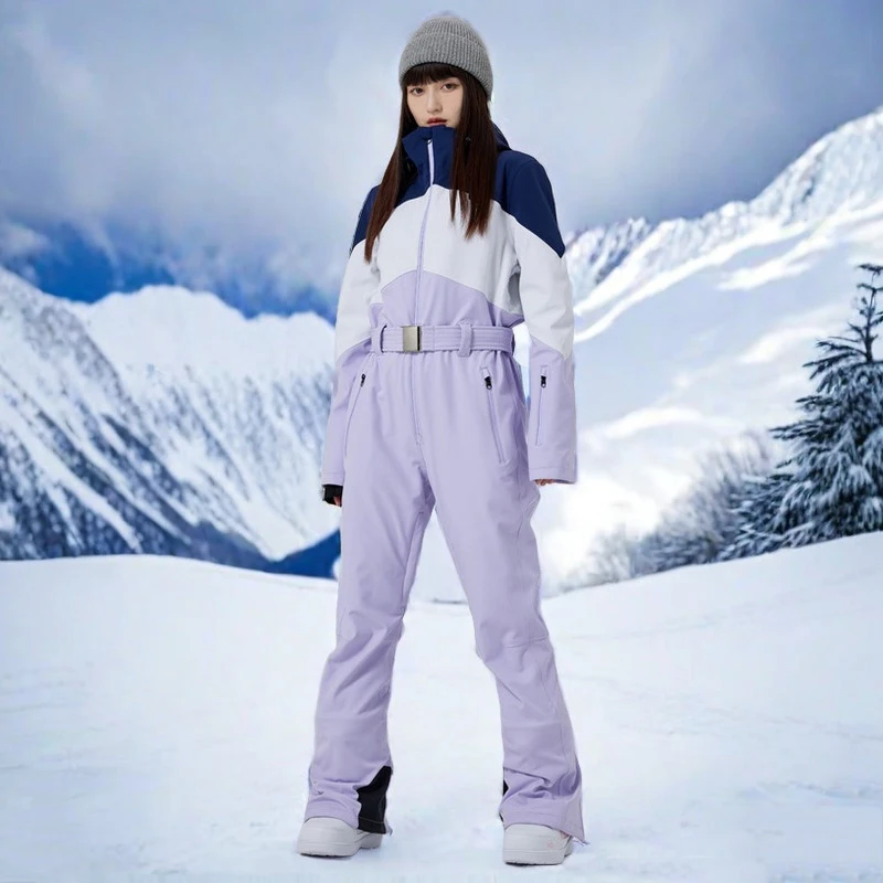 

Winter New Skiing Suites Outdoor Waterproof Clothes Alpine Sport Costume Women's Ski Warm Up Tracksuit Slimming Snow Jumpsuit