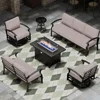 7-Seater Aluminum Patio Furniture Set with Fire Pit Table & Swivel Chairs Outdoor Conversation Set Modern Metal Thick Cushions 5