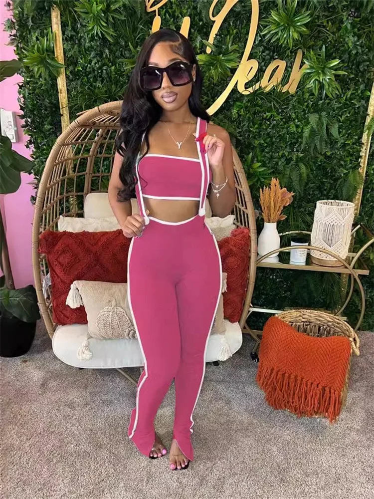 Wmstar Summer 2 Piece Sets Women Outfit Solid Color Strap Pants Sleeveless Conjuntos De Calça Wholesale Dropshipping 2024