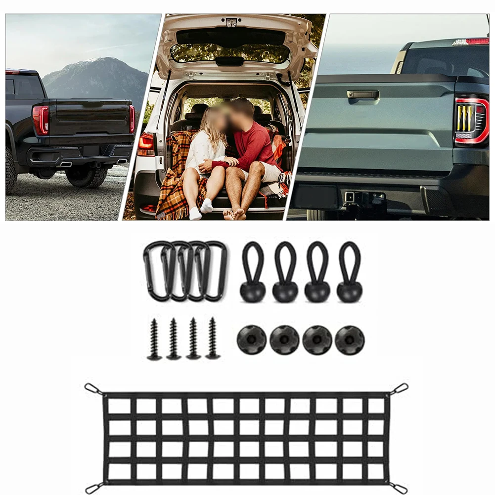 램 1500 2500, 포드 F150 F250 트럭 적재함 액세서리용 헤비듀티 폴리에스터 테일게이트 네트 카고 바리어 (블랙)