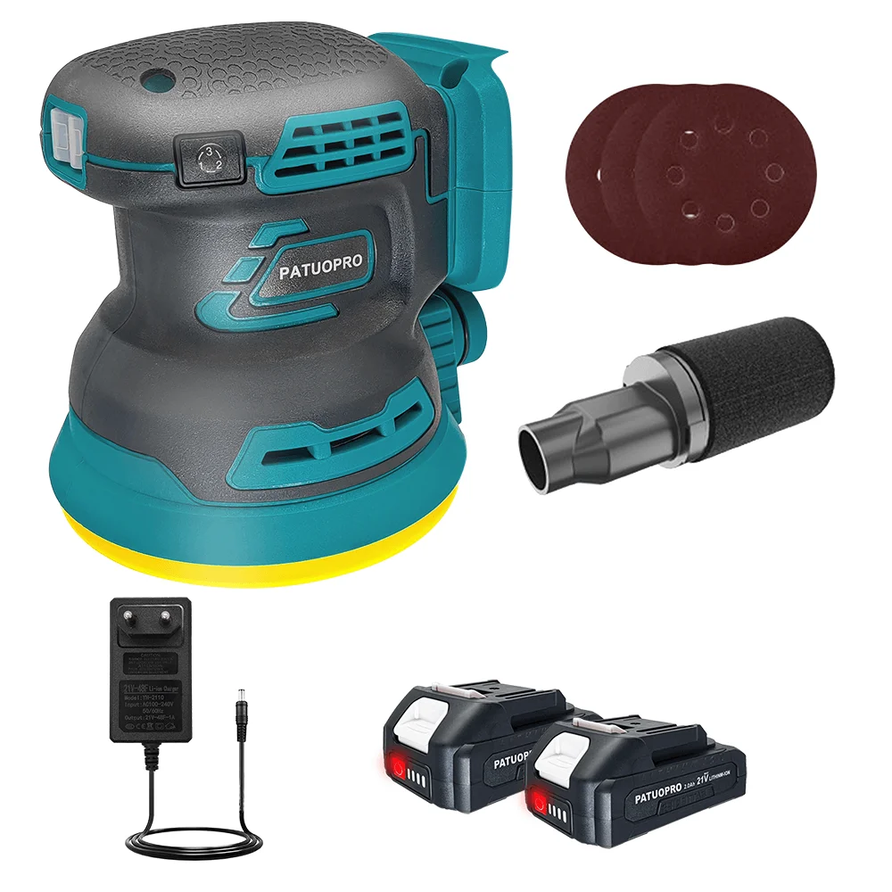 PATUOPRO cordless random orbital sander 125mm, brushless electric disc grinding polisher 3 speed sanding machine for Makita 18V battery