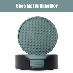 Premium Silicone Drink Coasters Set with Holder - Heat Resistant & Non-Slip Table Protection Mats - 10x10cm (7pcs Blue Set)