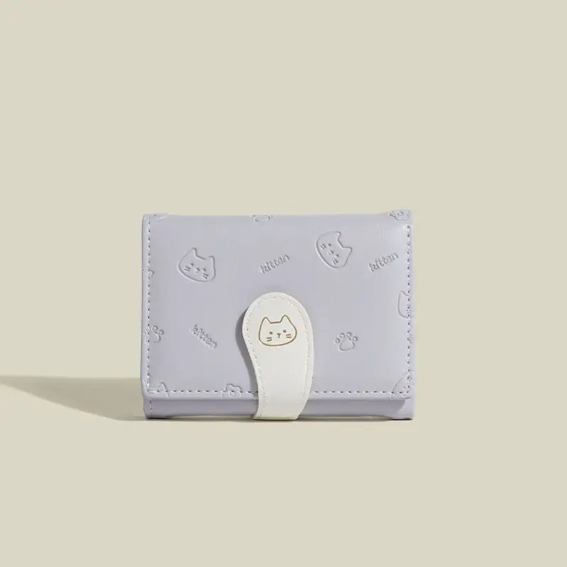 Chic Cat Print PU Leather Wallet - Stylish Compact Coin and Card Holder with Buckle Clasp