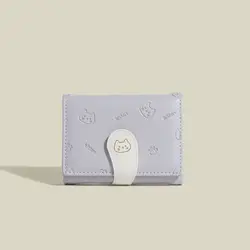 Chic Cat Print PU Leather Wallet - Stylish Compact Coin and Card Holder with Buckle Clasp (Purple)