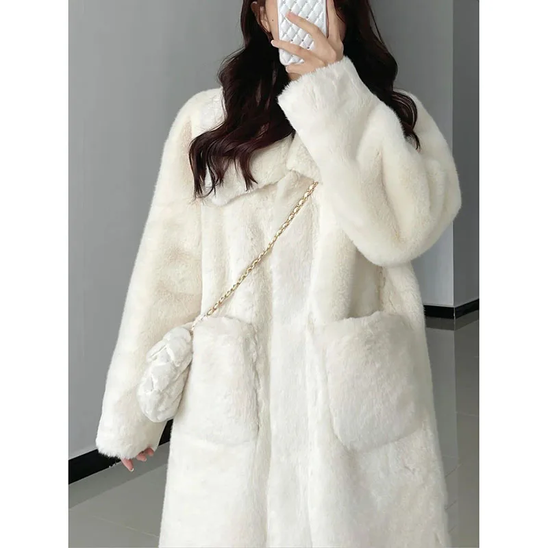 2023 Fashion Casual New Medium Long Imitation Mink Fur Coat Female Winter Environmental Protection Fur Coat Lamb Fur Coat