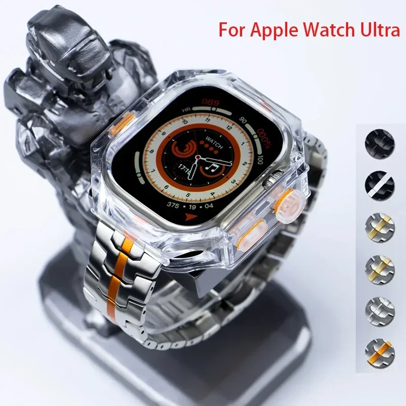 

Clearn чехол + набор ремешков для Apple Watch Ultra Band 49 мм защитный экран для Iwatch Ultra2 49 мм чехол браслет из нержавеющей стали