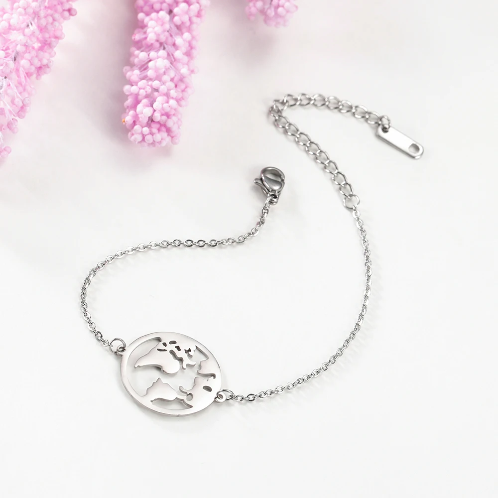 Dawapara The Earth Charm Globus Weltkarte Armband für Männer Frauen Edelstahl Reiseschmuck Abschlussgeschenk – Detail 16