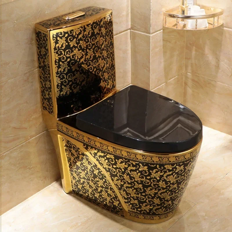 

Middle East Electroplated Golden Toilet Hotel Bathroom Ceramic High-End Toilet Manufacturers One-Piece Pumping Deodorant Toilet