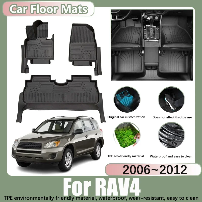 LHD Car Floor Mat For Toyota RAV4 2006 Accessories XA30 2009 2007~2012 TPE 5seats Scratch Resistan Foot Pad Mats Car Accessories