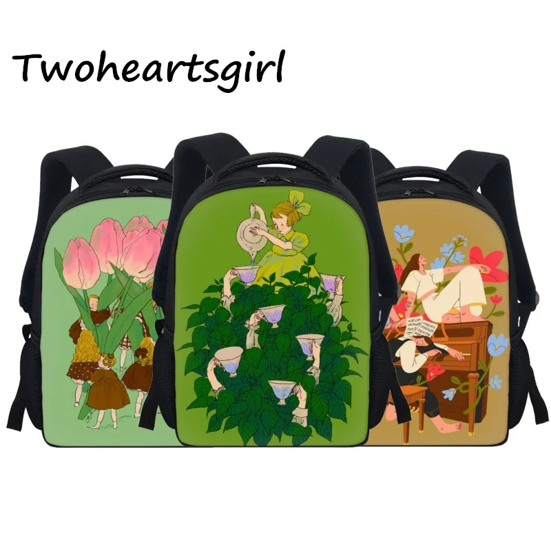 

Twoheartsgirl Girls Flower Printing Baby Rucksacks Kindergarten Childen Mini School Bags Mochila Toddler Baby Schoolbags Zipper