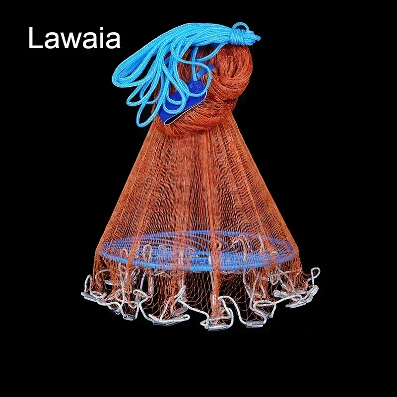 Lawaia Outdoor Cast Network with Steel Pendant Nylon Braided Line Hand Throw Fishing Net with Big Plastic Blue Ring Network Lawaia Outdoor Cast Network with Steel Pendant Nylon Braided Line Hand Throw Fishing Net with Big Plastic Blue Ring Network