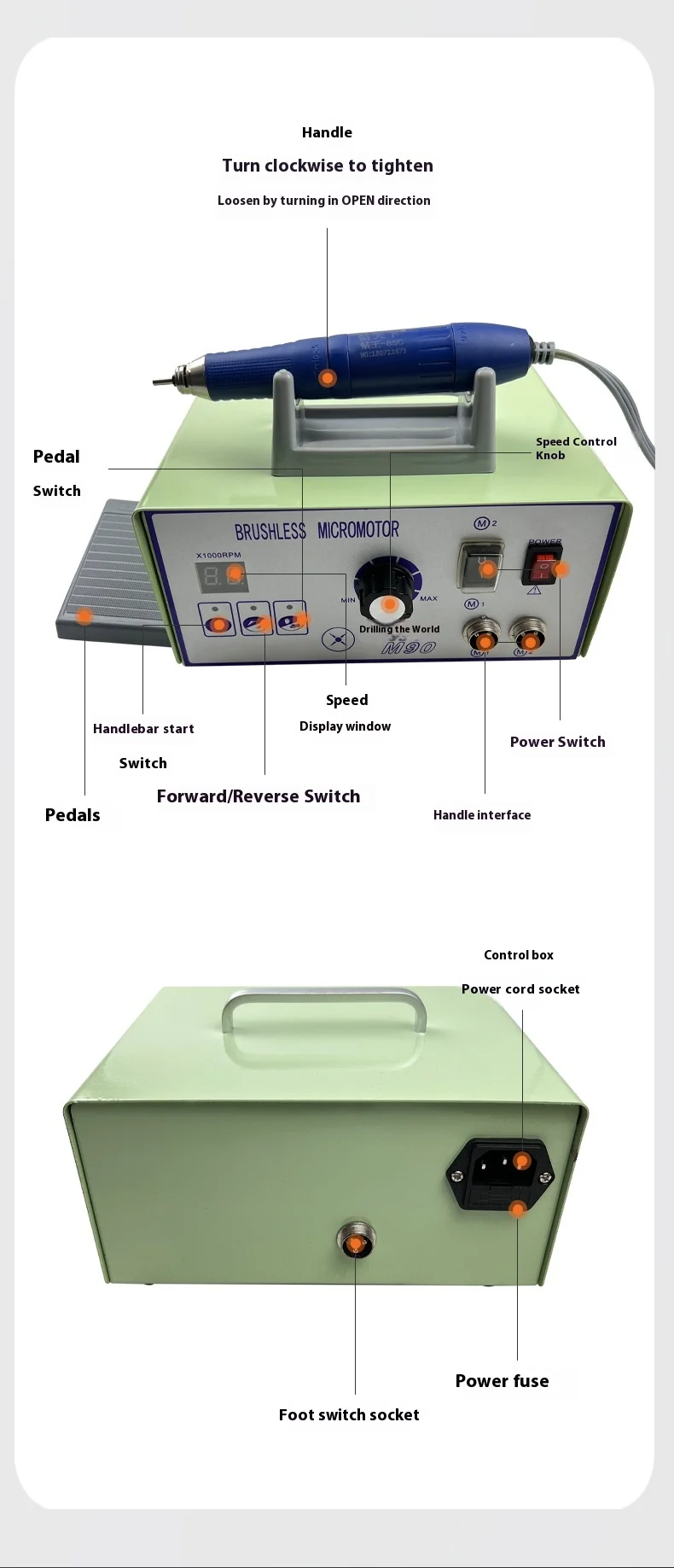 High Speed 70000/90000RPM Brushless Motor Micromotor Polishing Machine with Hand