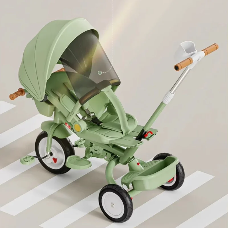 Outdoor children's three-wheel stroller Lightweight foldable baby stroller Multifunctional children's riding tricycle