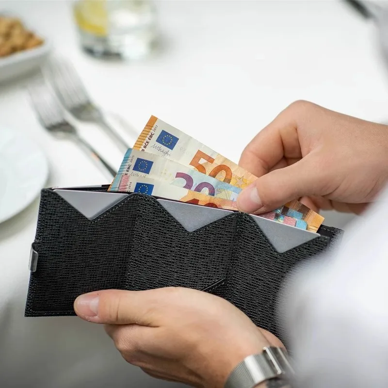 Exentri Wallet Card Holder Genuine Leather Anti-theft Wallet Shielding RFID Cowhide Brush Degaussing Gift for Boyfriend