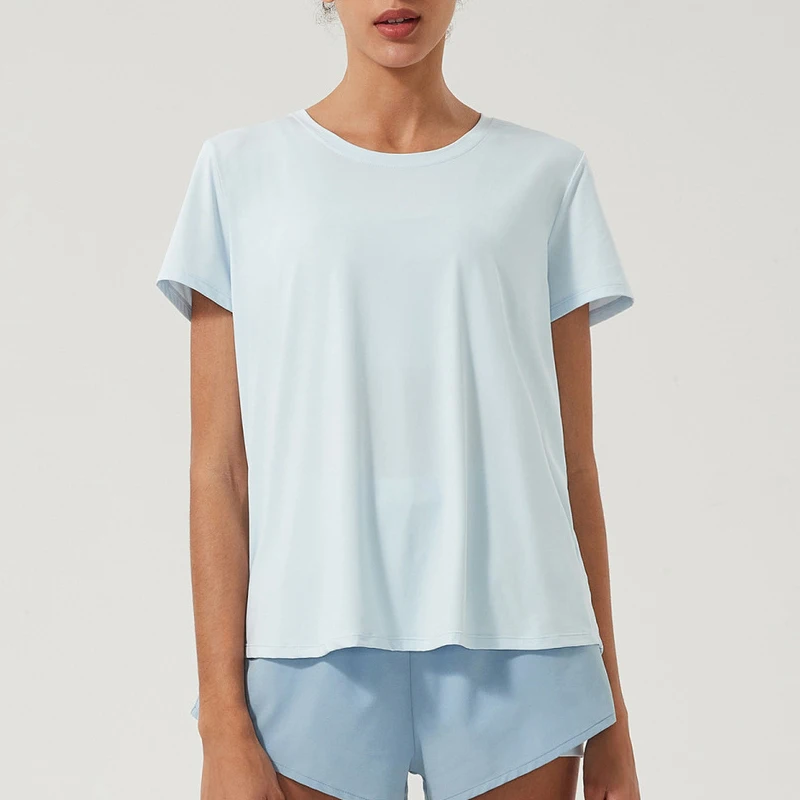 Women Short Sleeve Sports Running T-Shirt Fashion Round Neck Split Hem Soft Gym Yoga Shirt Female Breathable Workout Blouse sports t shirt yoga top yoga shirt sports shirt