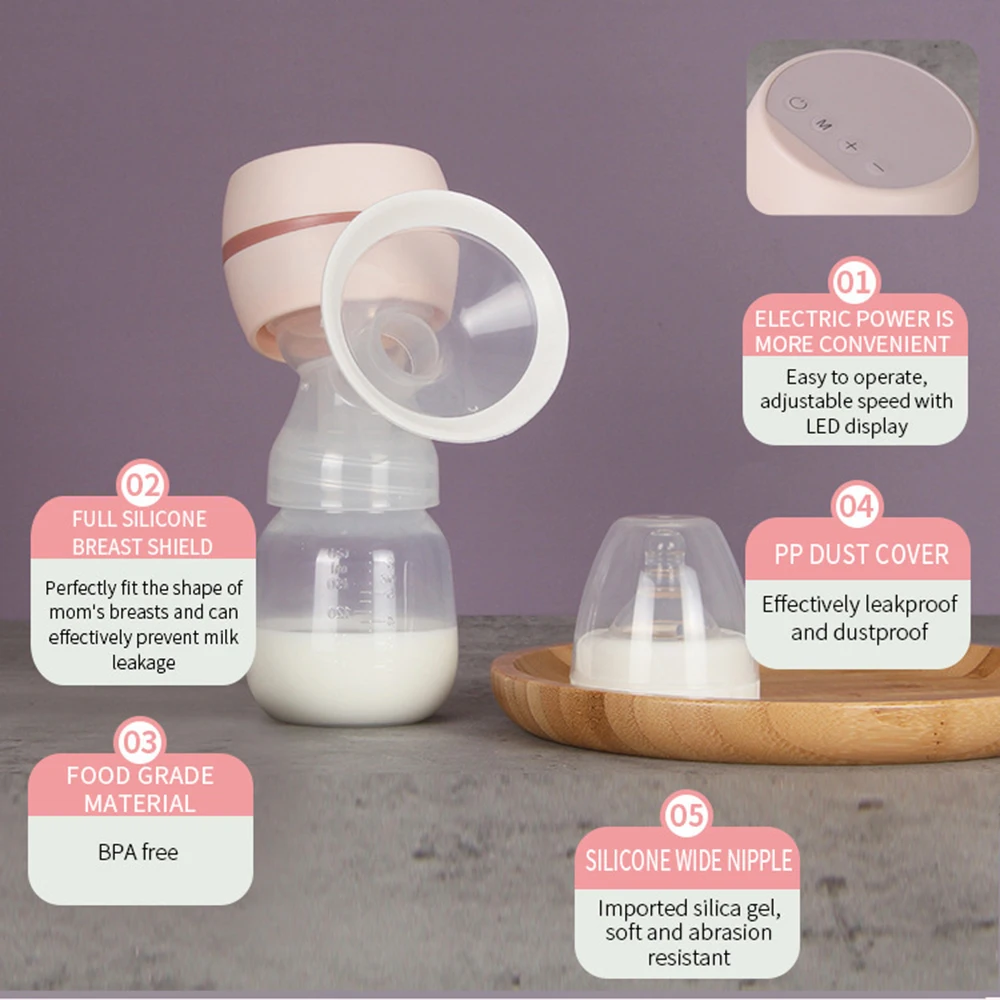 Electric Breast Pump Breast Pump with LED Screen Milk Puller for Breastfeeding Low Noise with 180ml Milk Bottle BPA-free 3