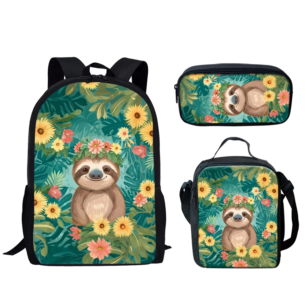 

Belidome 3Pcs Schoolbag for Teen Boys Girls Funny Sloth Floral Print Backpack for Primary Student Back to School Mochila Escolar