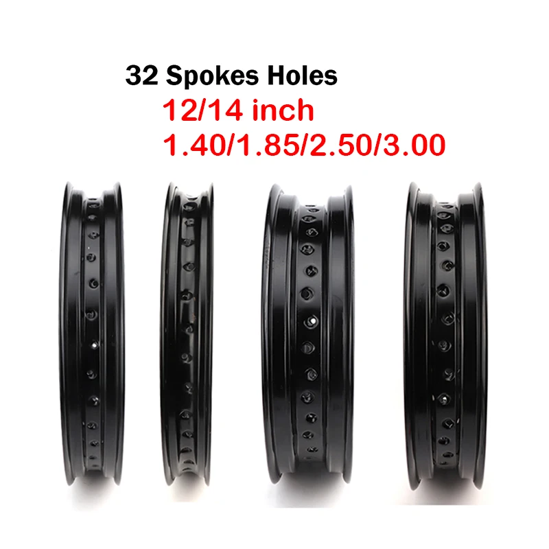 Motorcycle 12/14 inch Aluminum Alloy Wheel Rims dirt bike wheel spoke motorcycle wheel rims 32 Spokes Holes 1.4/1.85/2.15/2.50/3.00*12"/14" Inch Front/rear wheels parts