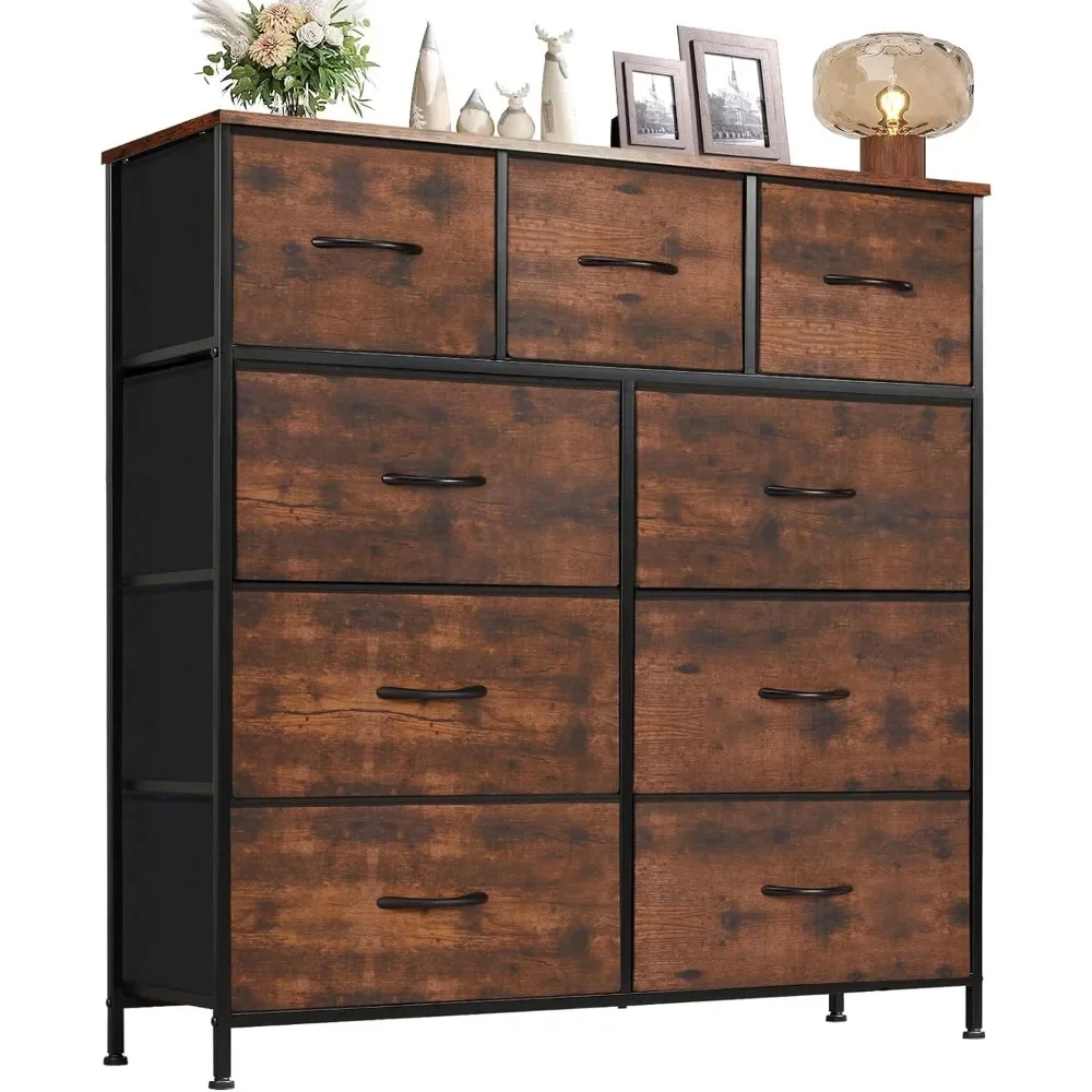 

Dresser for Bedroom, Storage Drawers, Tall Dresser Fabric Storage Tower with 9 Drawers, Tall Chest Organizer Unit, Steel Frame