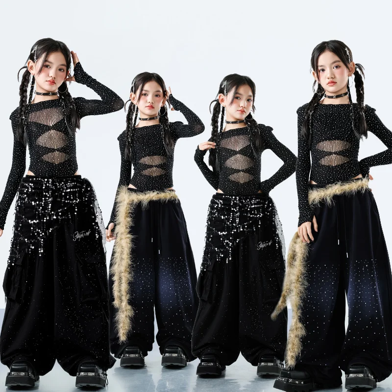 Trendy Girls Street Style Dance Performance Outfit: Youth Hip Hop Costume