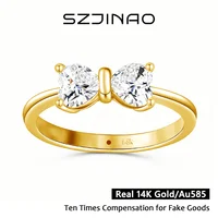 Heart Shaped Moissanite Bowknot Ring 14K Gold