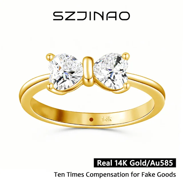 Heart Shaped Moissanite Bowknot Ring 14K Gold