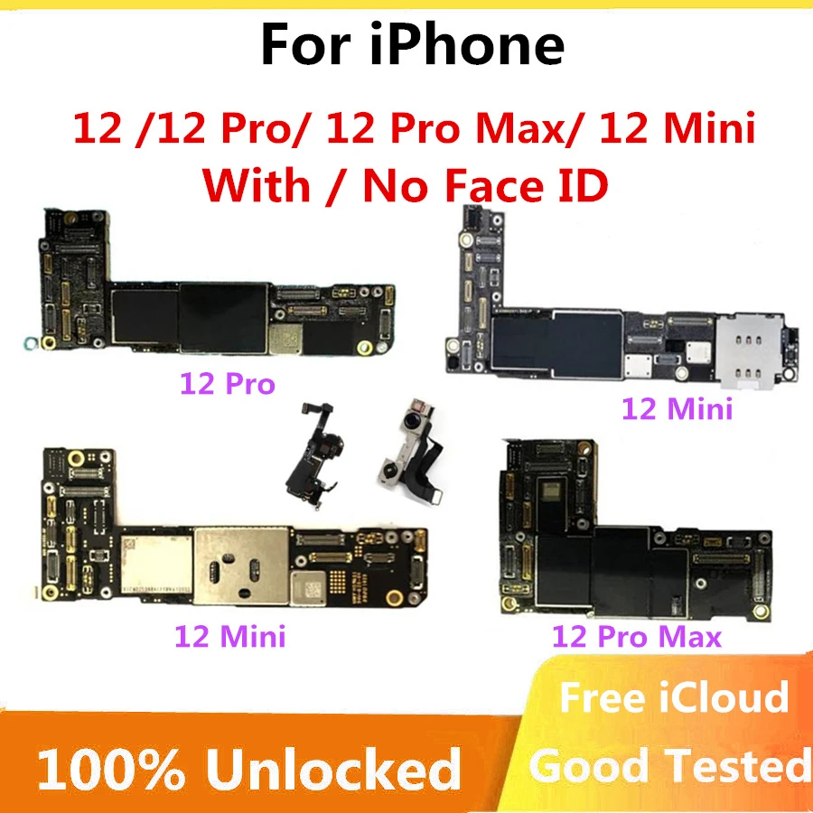 Carte mère originale pour iPhone 12/12 Pro/12 Pro MAX, avec Face ID, LogicBoard, Clean ICloud