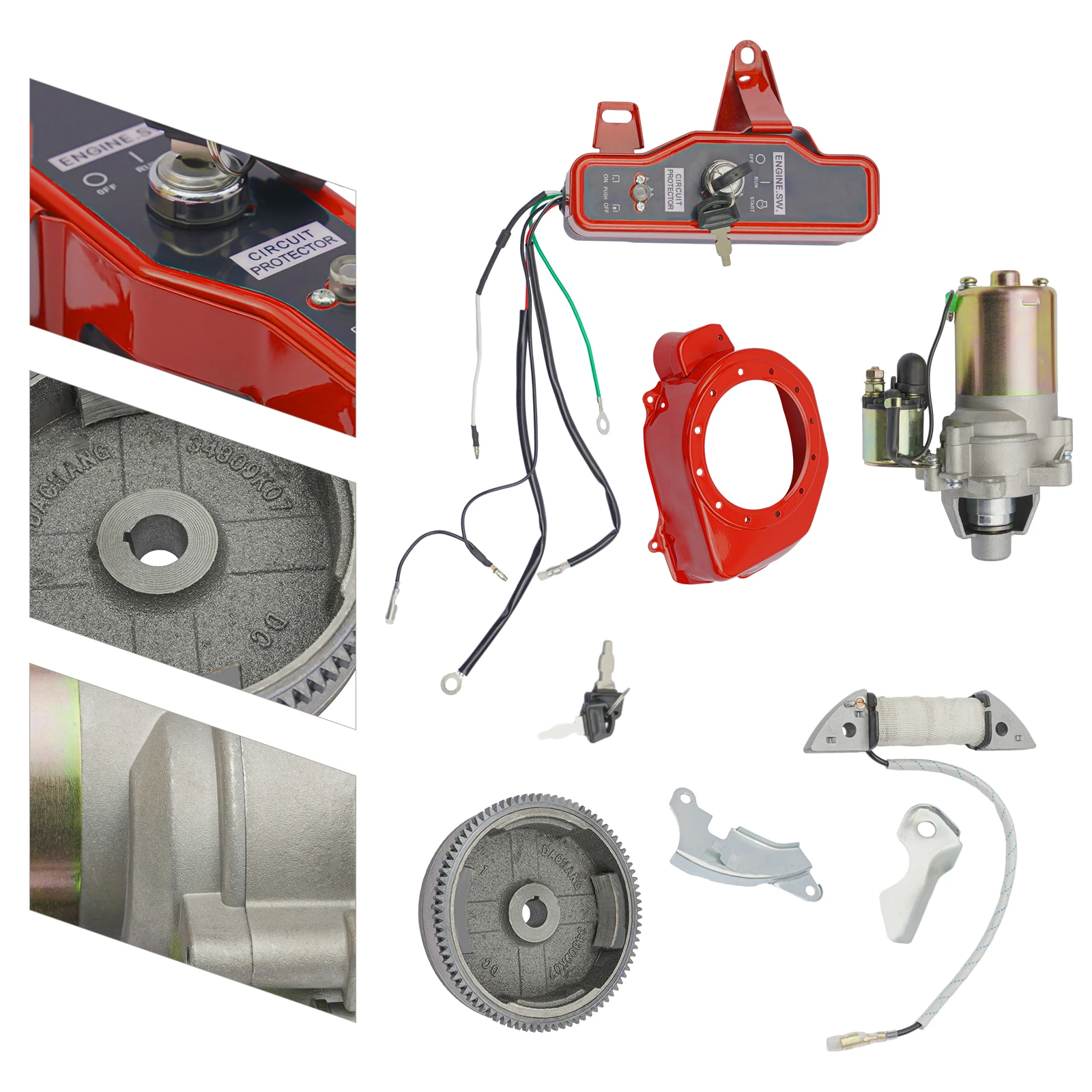 Flywheel Starter Motor Kit 12V Electric Start Motor Ignition Kit Electric Start Conversion Kit for HONDA GX160/GX200 5.5HP/6.5HP