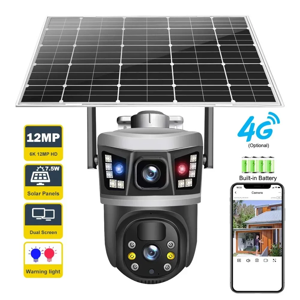 防犯カメラ　PTZソーラーデュアルレンズ デュアルスクリーン,PTZ,4G,SIM,セキュリティ監視,防水ズーム,光