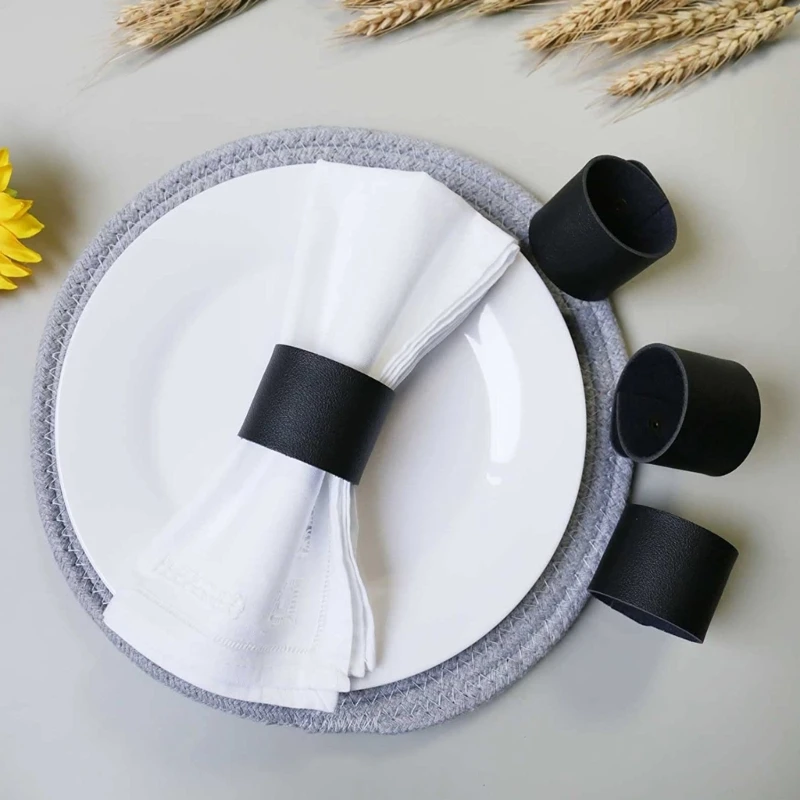 6PCS PU Leder Serviettenringe Esstisch Dekoration für Heim- und Restaurant verwenden D2rd – Detail 8