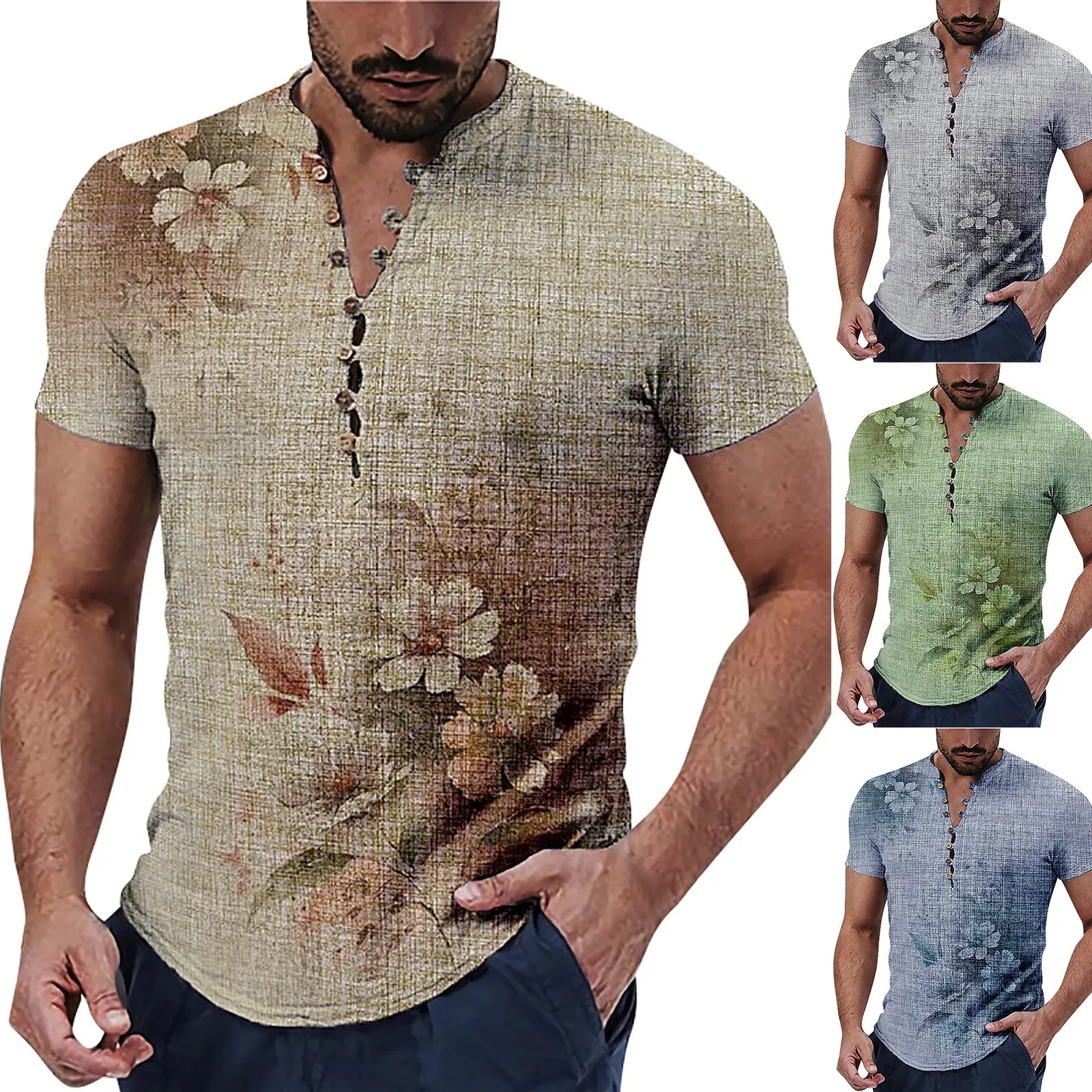 

Shirts For Men Floral Graphic Prints Stand Collar Outdoor Street Short Sleeve Print Fashion Streetwear Casual Ropa Hombre